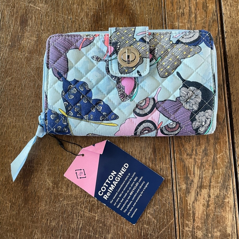 Vera Bradley Quilted Floral Wallet in Light Blue and Pink